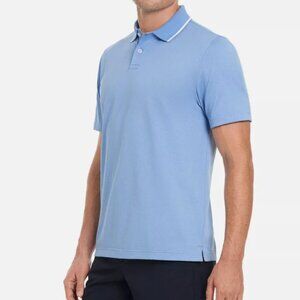 Ted Baker Blue White Ribbed Collar Textured Jersey Shirt Men's Polo Size Large !